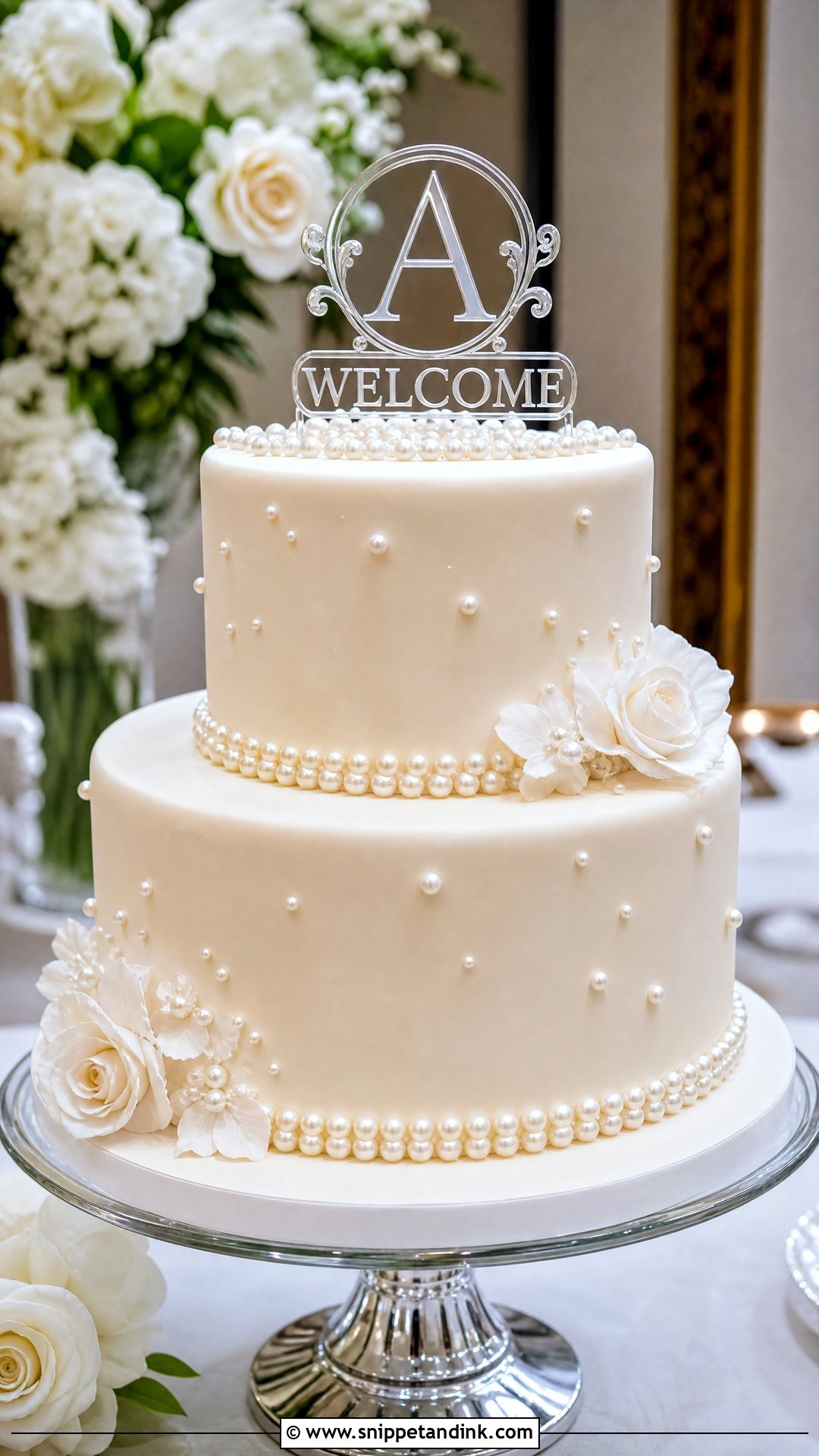 Pearl Welcome Wedding Cake - Snippet and Ink - 30 Welcome Cake Ideas for Wedding