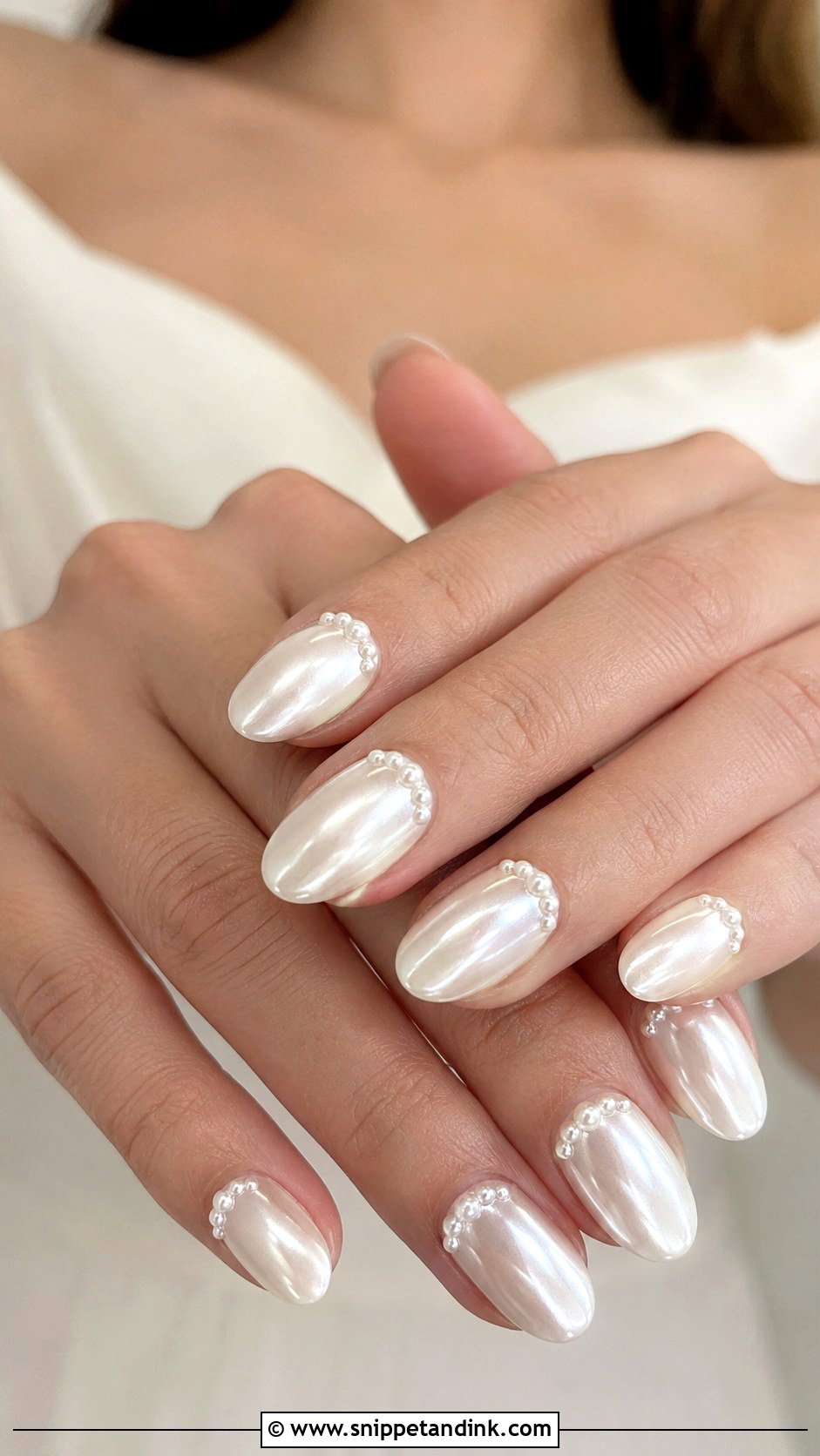 Pearl White Bridal Nails - Snippet and Ink - 30 Bridal Nail Art Indian Ideas
