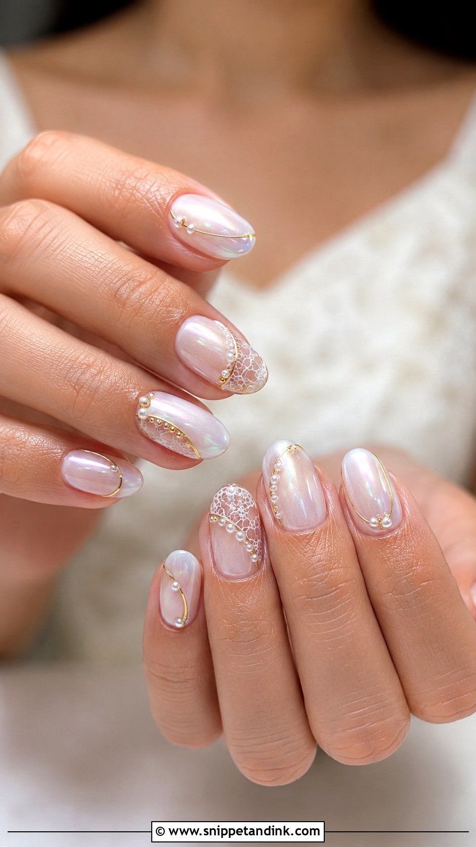 Pearl White Engagement Nails - Snippet and Ink - 20 Indian Nail Art for Engagement Brides Ideas