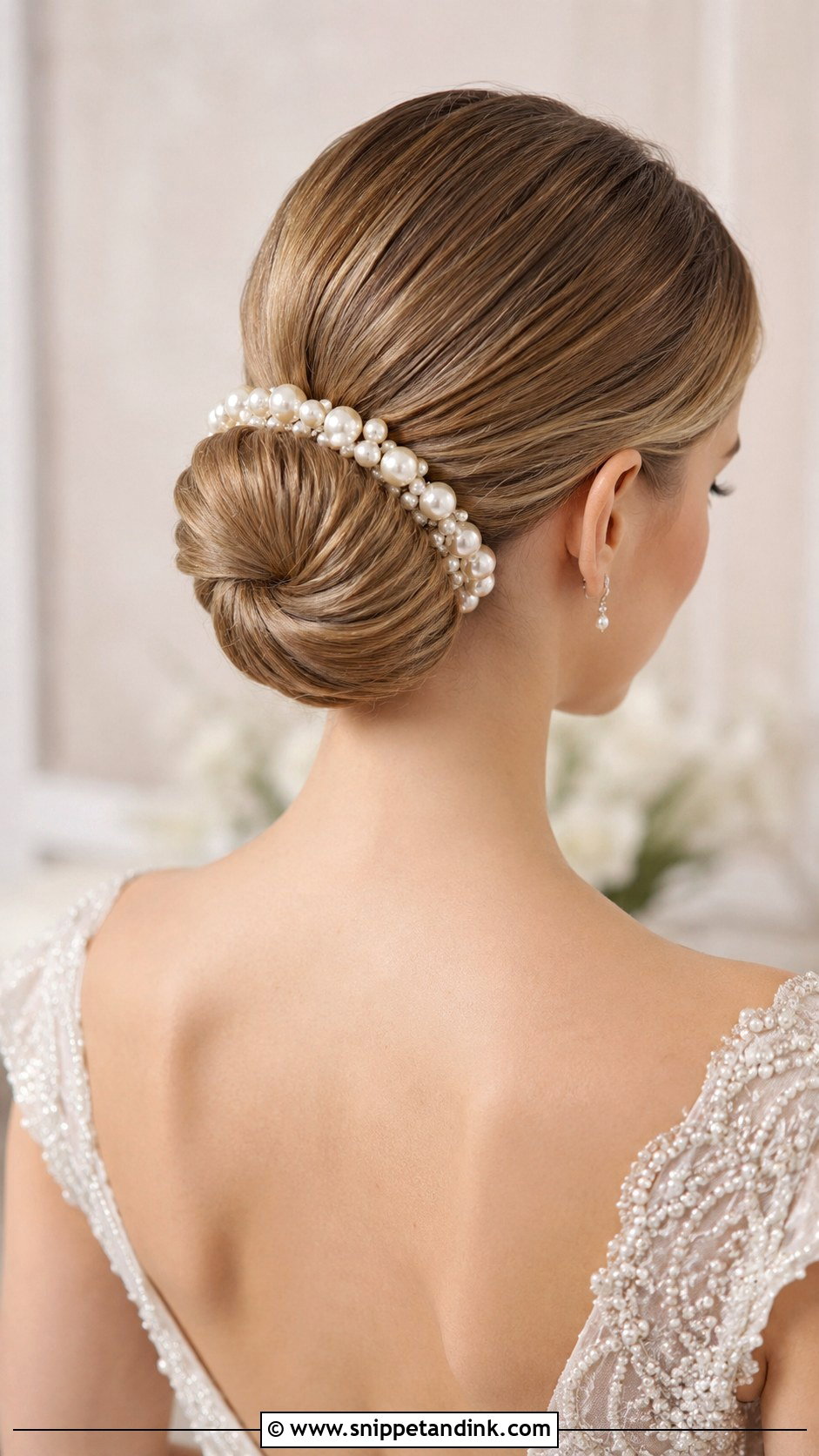 Pearl Wrapped Chignon - Snippet and Ink - 20 Pearl Bridal Hair Ideas