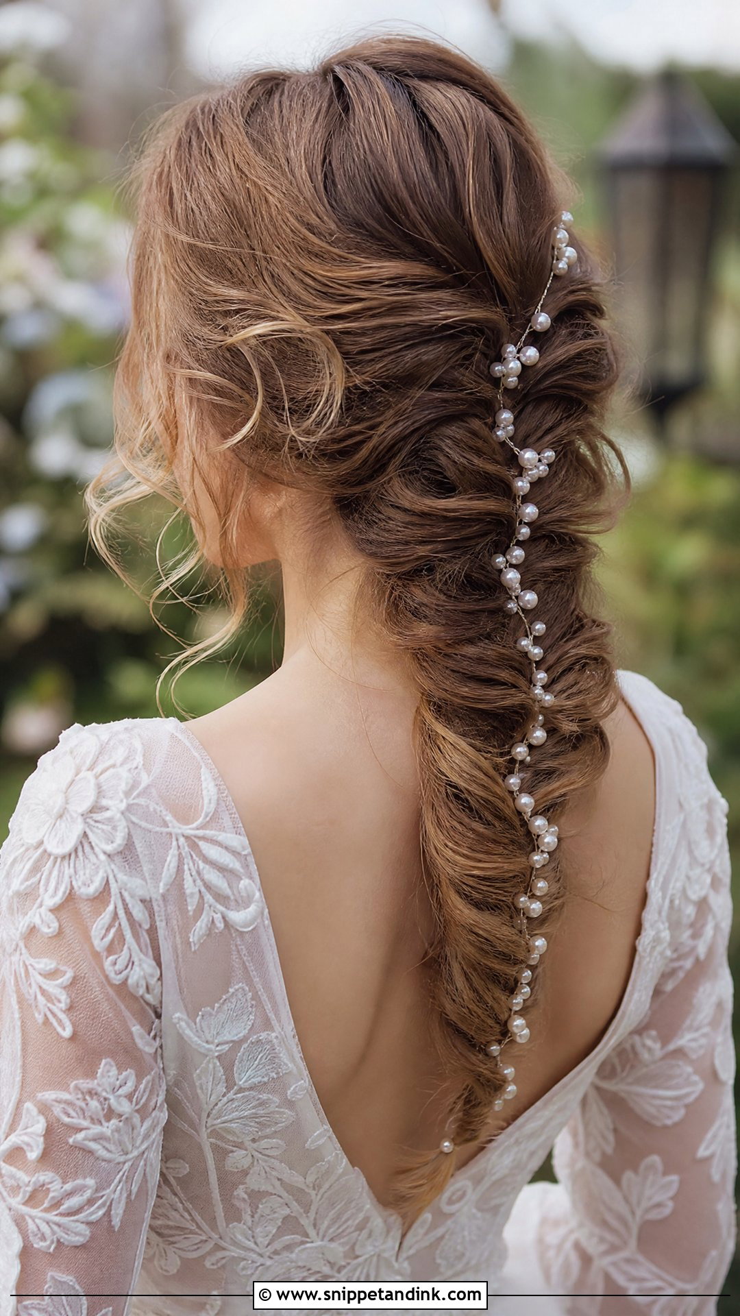 Pearl Wrapped Fishtail Braid - Snippet and Ink - 20 Pearls in Hair Wedding Ideas