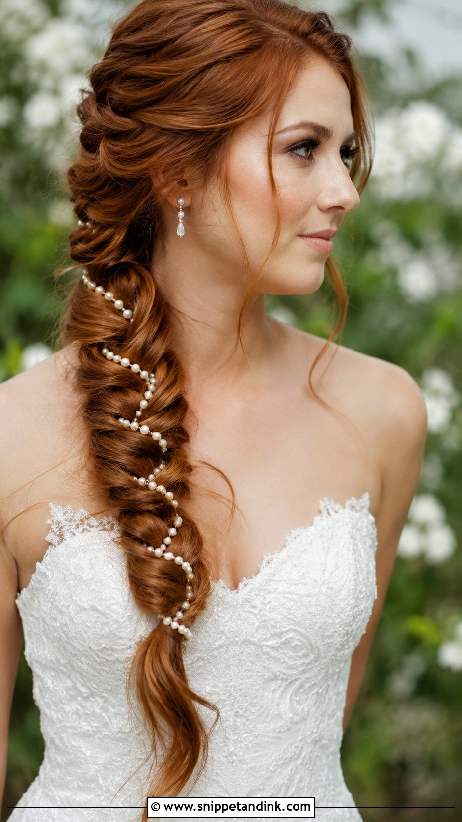 Pearl Wrapped Fishtail Braid - Snippet and Ink - 20 Bridal Hair Pearls Ideas
