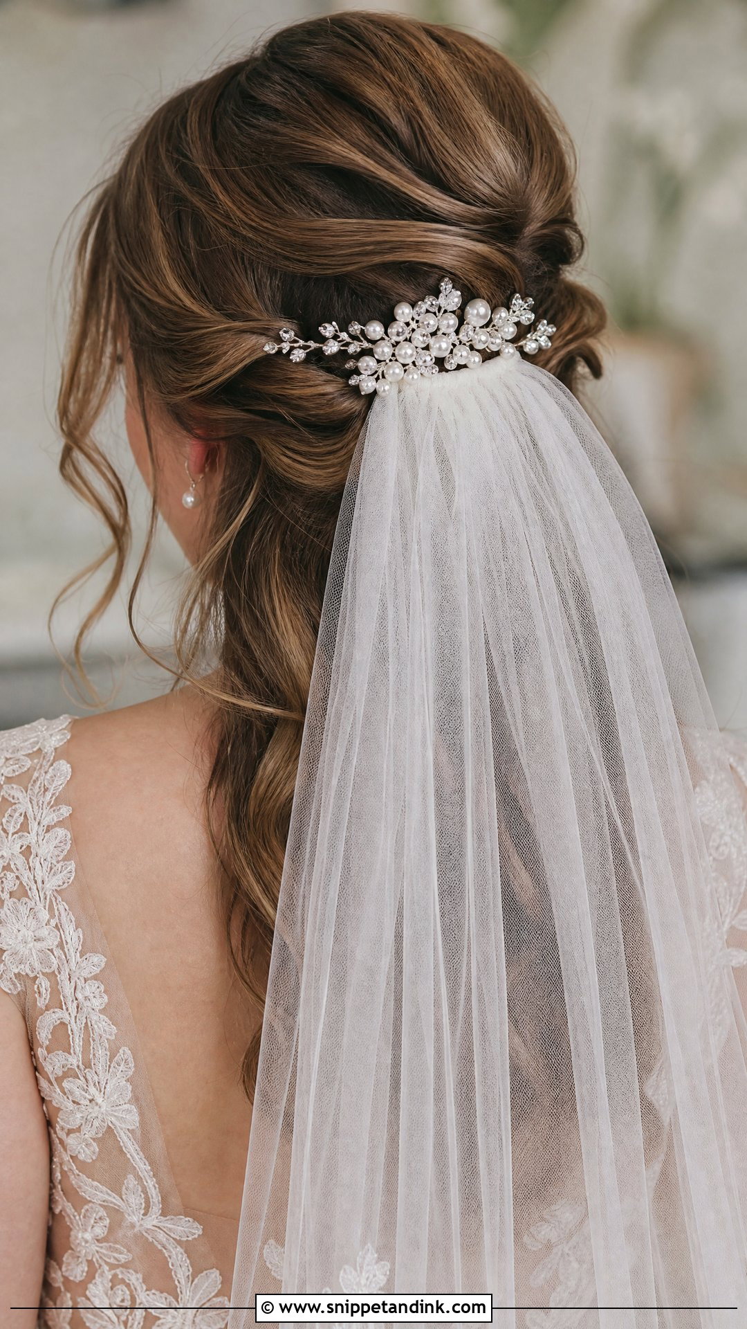 Pearl and Crystal Hair Clip With Veil - Snippet and Ink - 20 Wedding Hair Clips Ideas