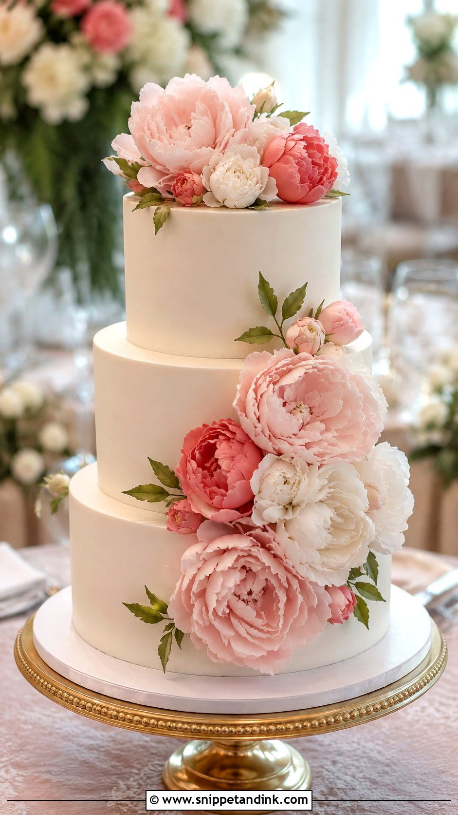 Peony Wedding Cake - Snippet and Ink - 30 Spring Flowers Wedding Cake Ideas