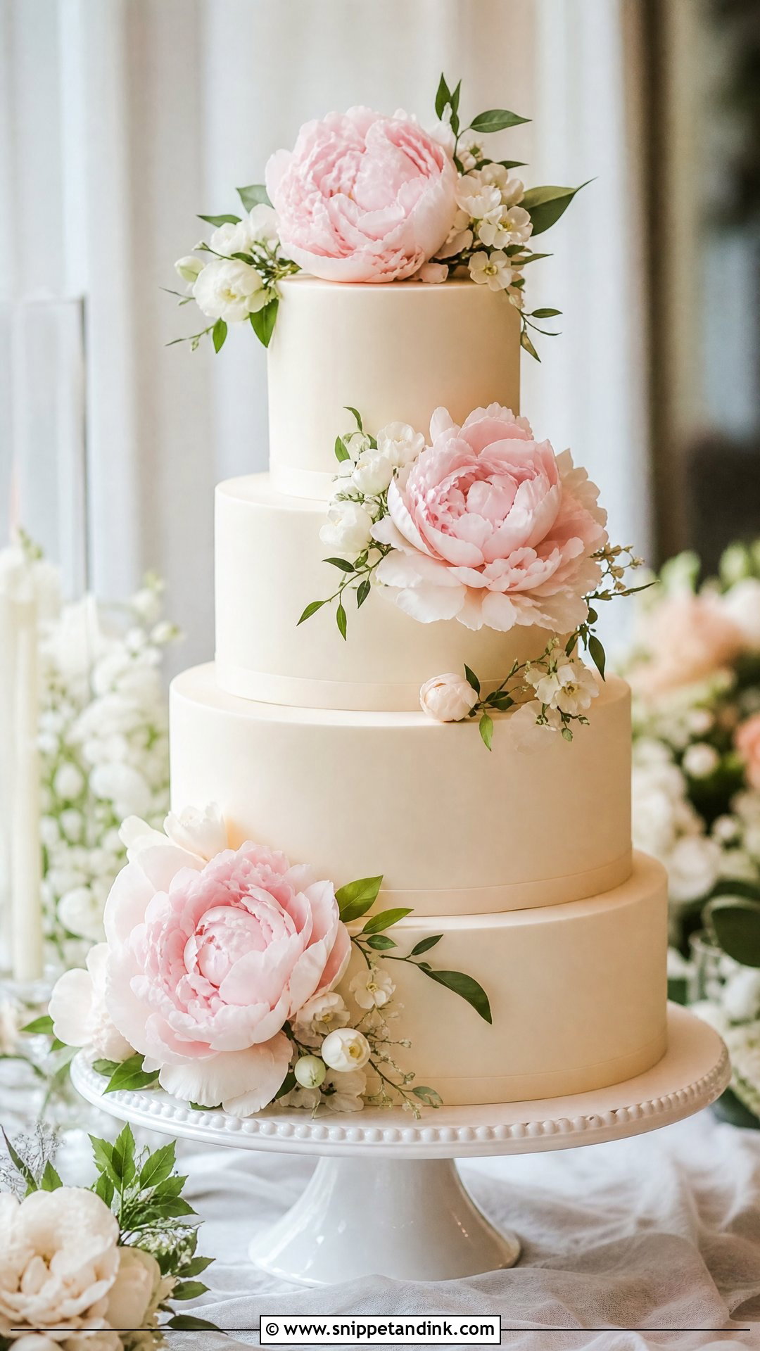 Peony Wedding Cake - Snippet and Ink - 35 Cakes with Flowers for Wedding