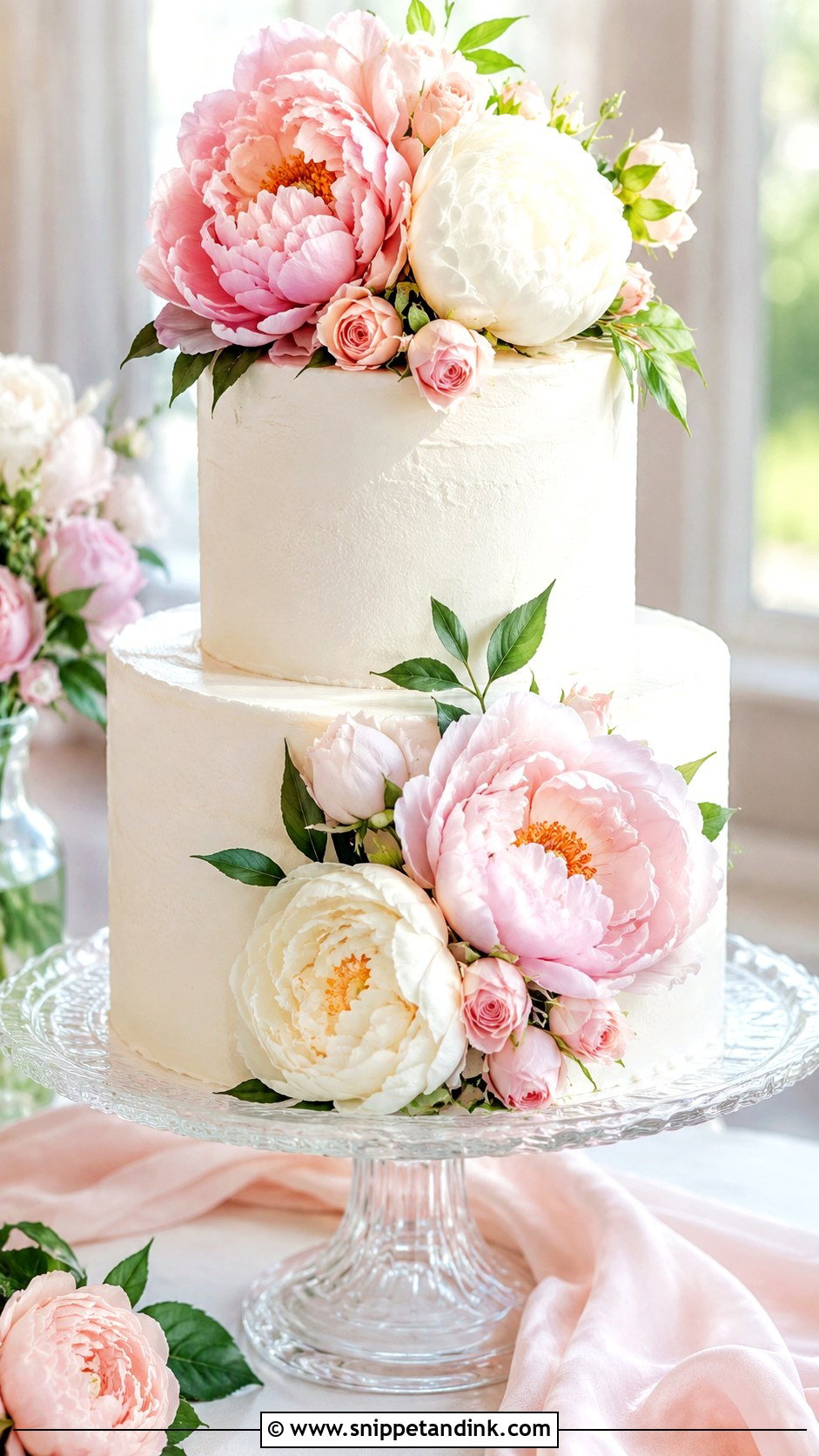 Peony Wedding Cake - Snippet and Ink - 20 Aesthetic Floral Cake Ideas for Wedding