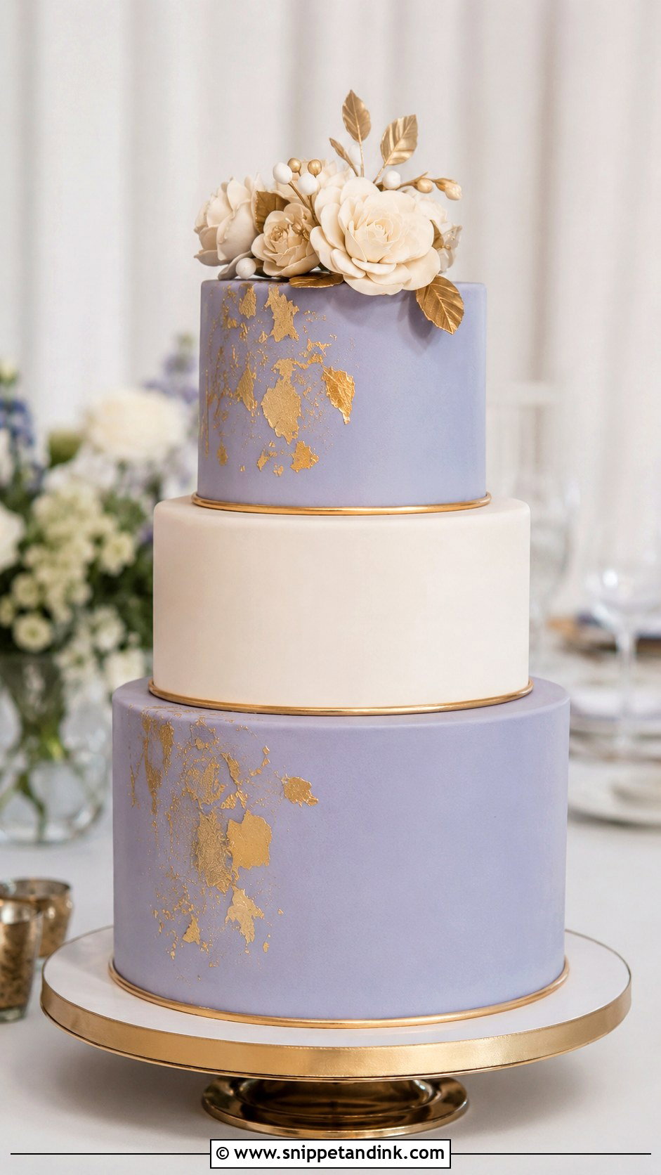 Periwinkle And Gold Wedding Cake - Snippet and Ink - 25 Periwinkle Wedding Cake Ideas