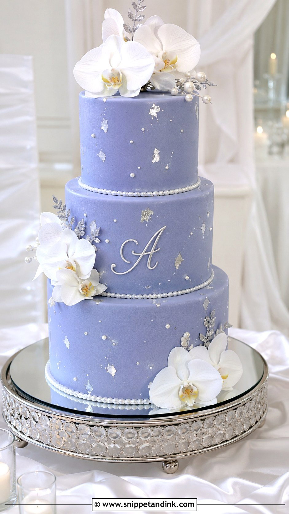 Periwinkle And Silver Wedding Cake - Snippet and Ink - 25 Periwinkle Wedding Cake Ideas