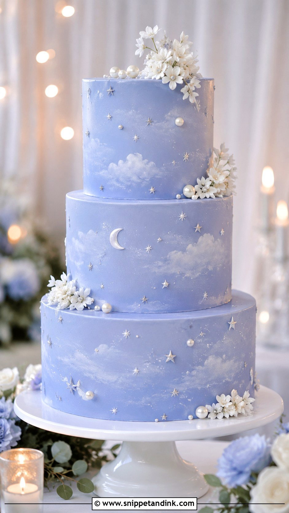 Periwinkle Celestial Wedding Cake - Snippet and Ink - 25 Periwinkle Wedding Cake Ideas