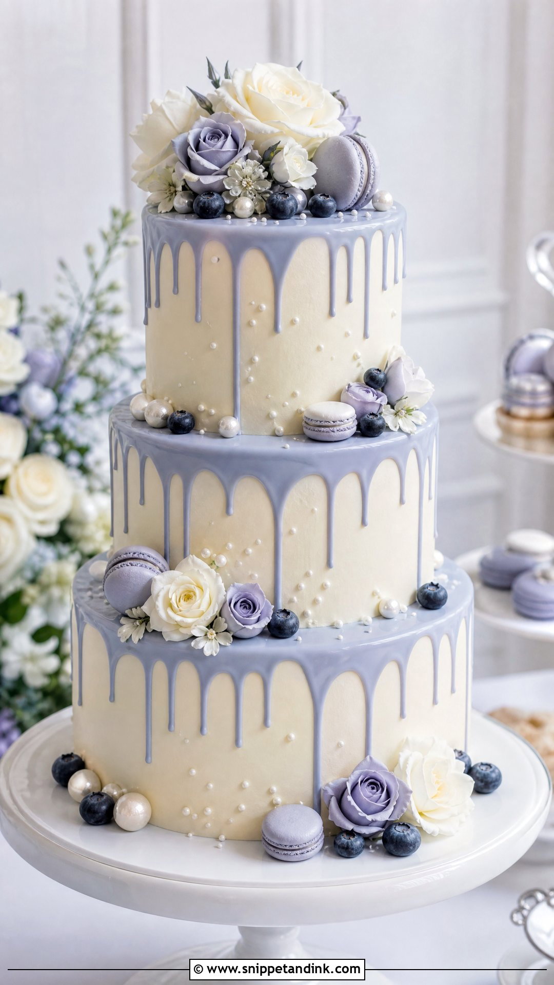 Periwinkle Drip Wedding Cake - Snippet and Ink - 20 Periwinkle Cake Ideas for Wedding