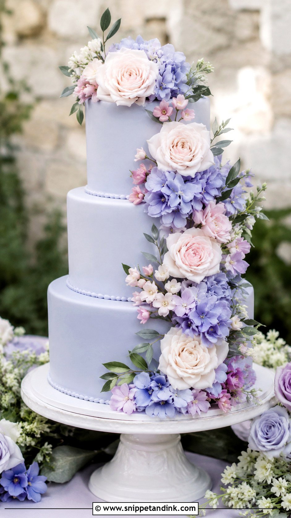 Periwinkle Floral Wedding Cake - Snippet and Ink - 25 Periwinkle Wedding Cake Ideas