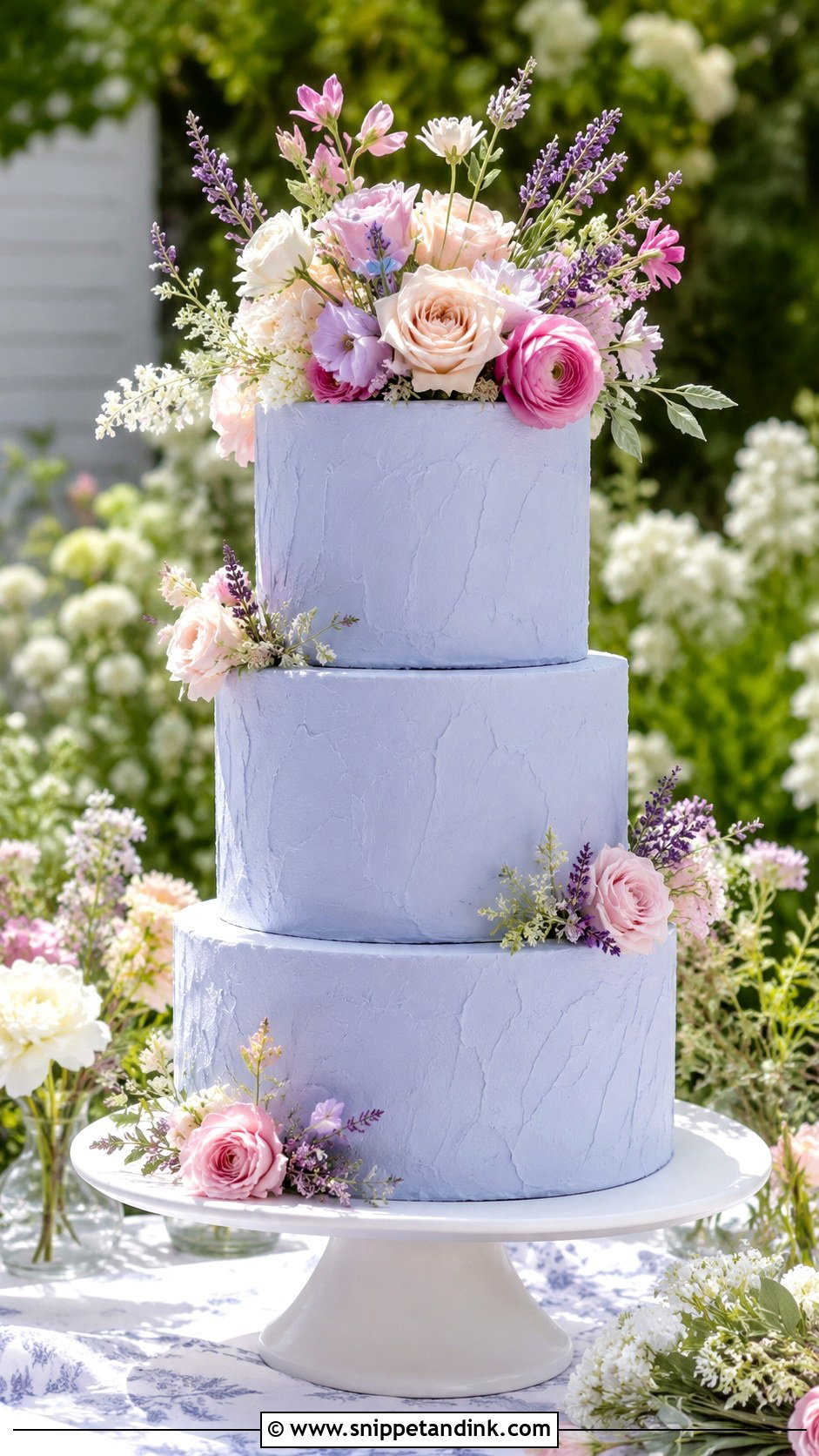 Periwinkle Garden Wedding Cake - Snippet and Ink - 25 Periwinkle Wedding Cake Ideas