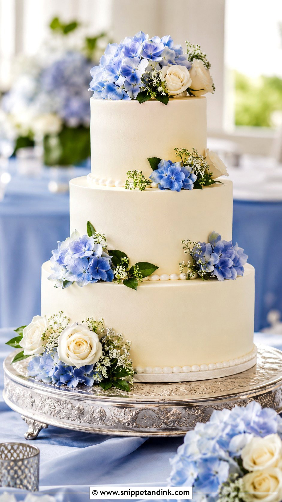 Periwinkle Hydrangea Wedding Cake - Snippet and Ink - 25 Periwinkle Wedding Cake Ideas