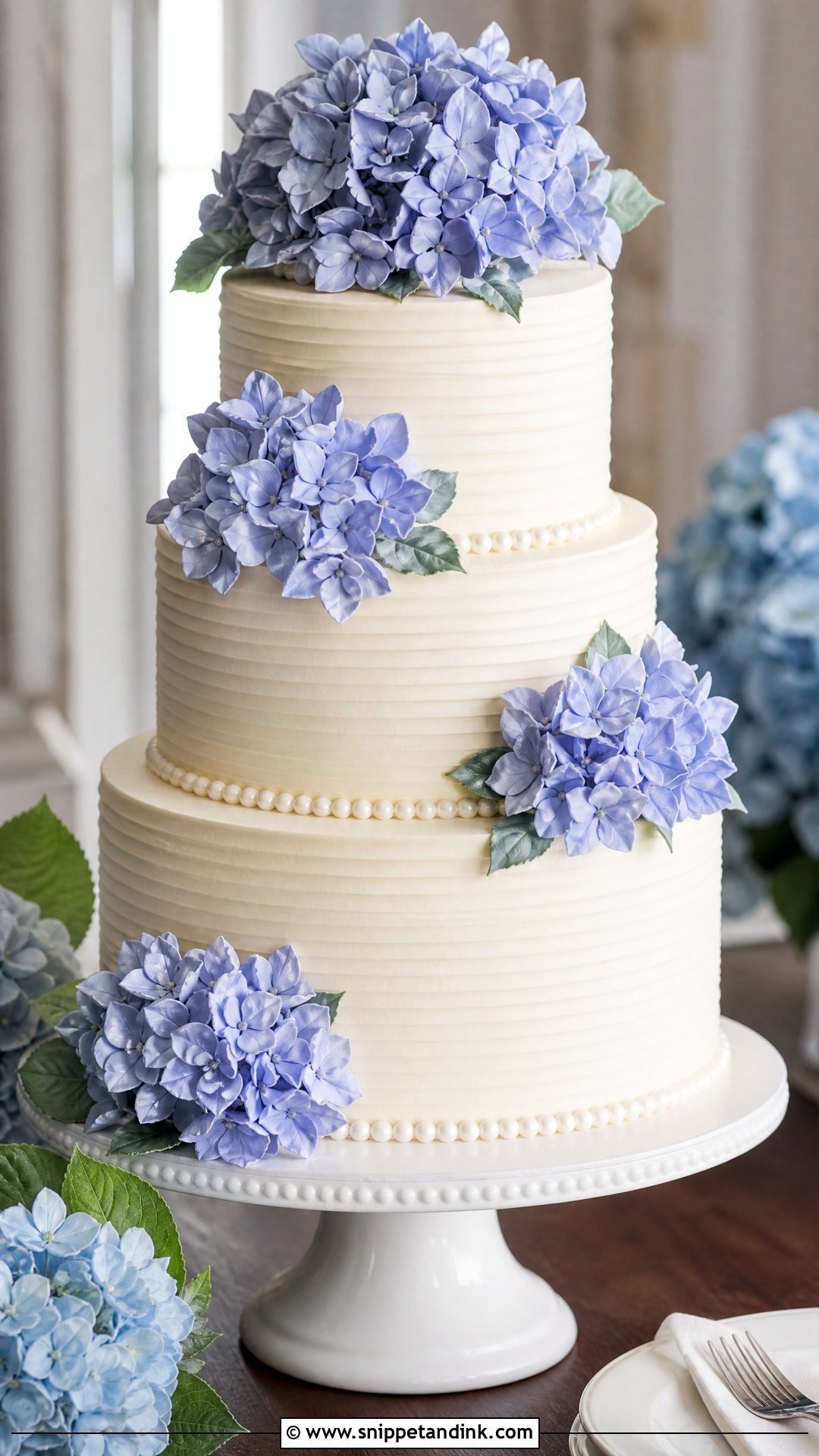 Periwinkle Hydrangea Wedding Cake - Snippet and Ink - 20 Periwinkle Cake Ideas for Wedding