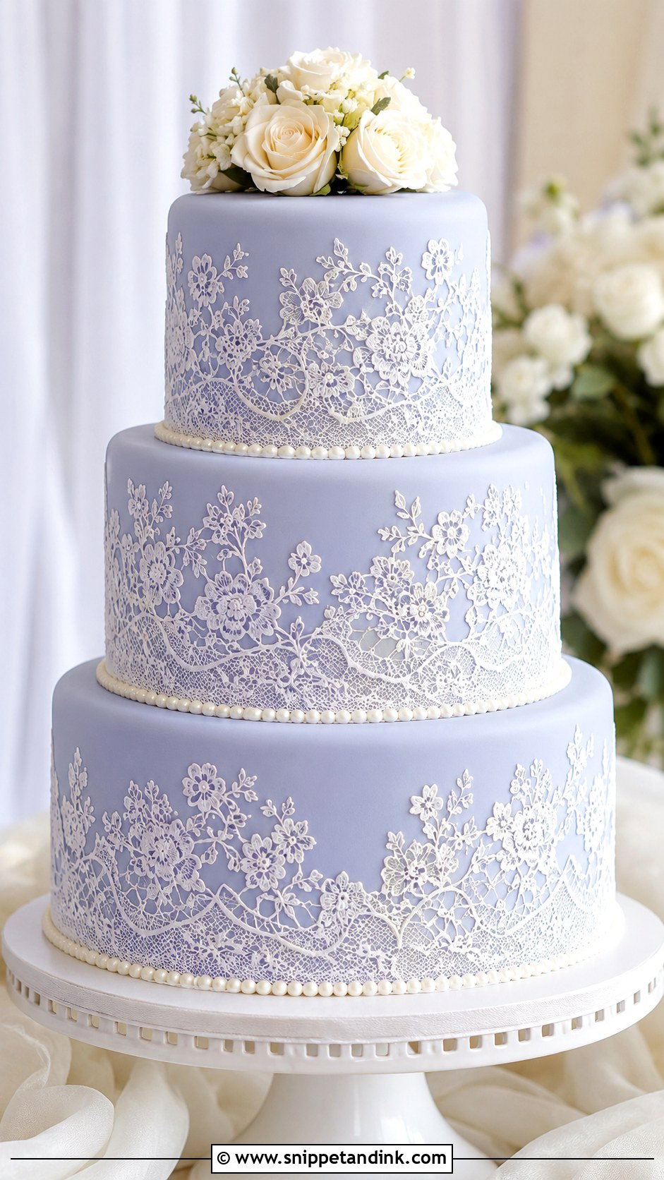Periwinkle Lace Wedding Cake - Snippet and Ink - 25 Periwinkle Wedding Cake Ideas