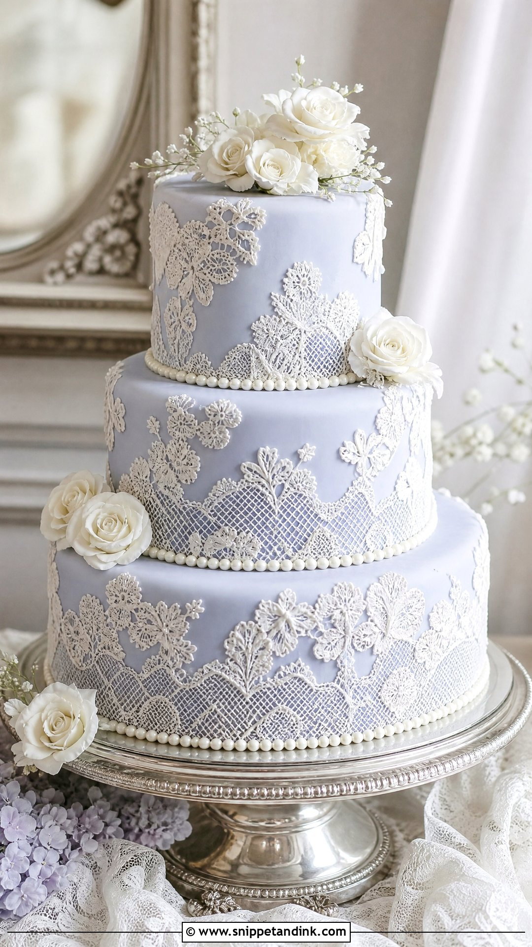 Periwinkle Lace Wedding Cake - Snippet and Ink - 20 Periwinkle Cake Ideas for Wedding