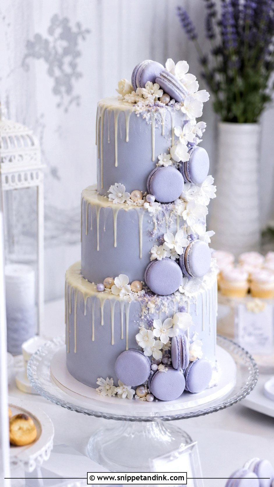 Periwinkle Macaron Wedding Cake - Snippet and Ink - 25 Periwinkle Wedding Cake Ideas