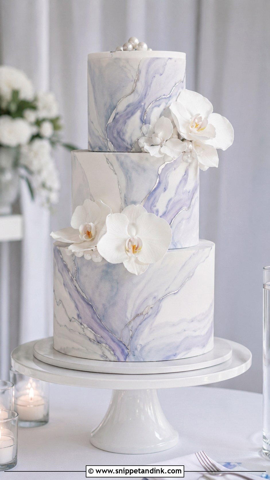 Periwinkle Marble Wedding Cake - Snippet and Ink - 25 Periwinkle Wedding Cake Ideas