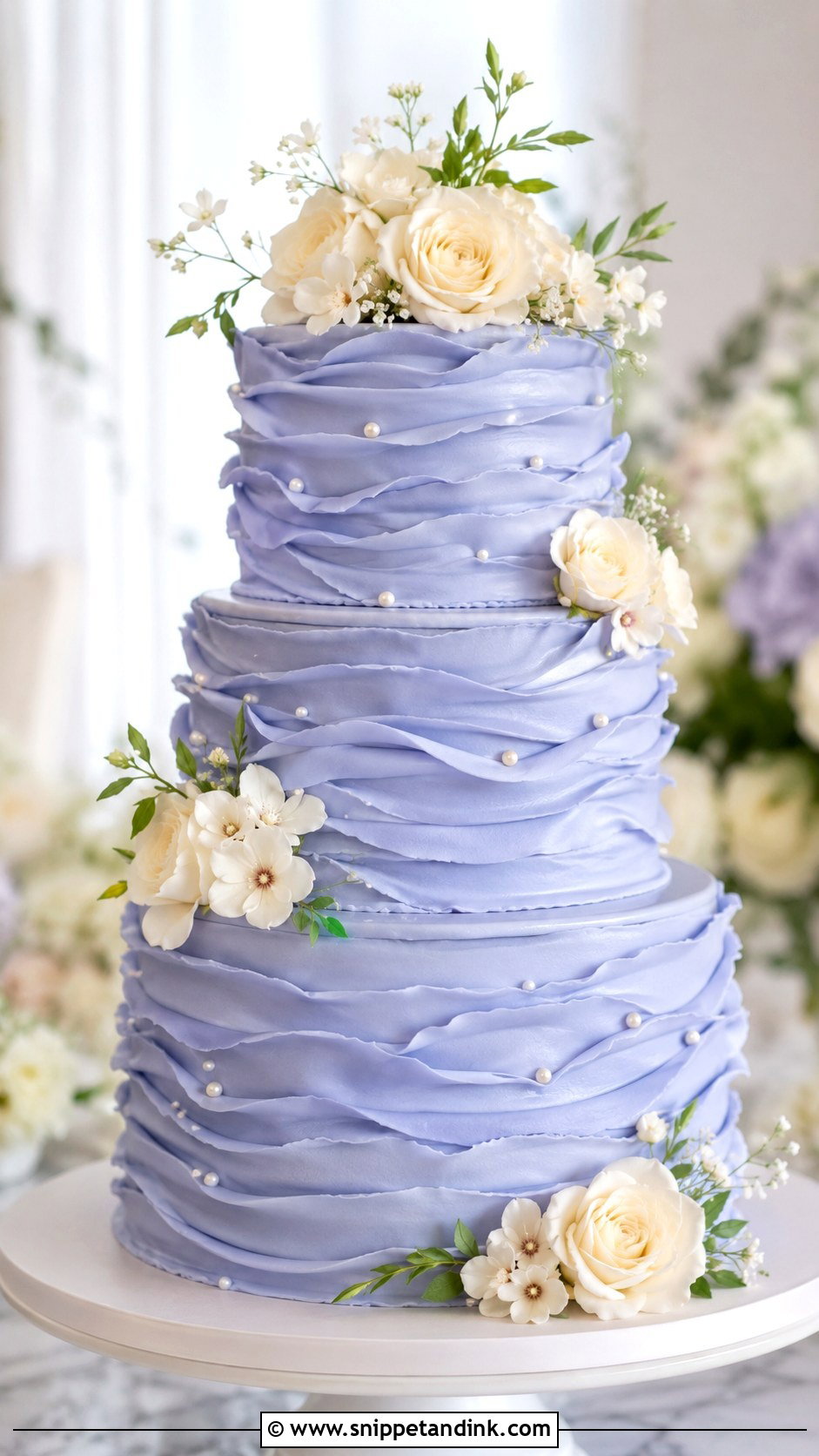 Periwinkle Ruffle Wedding Cake - Snippet and Ink - 25 Periwinkle Wedding Cake Ideas
