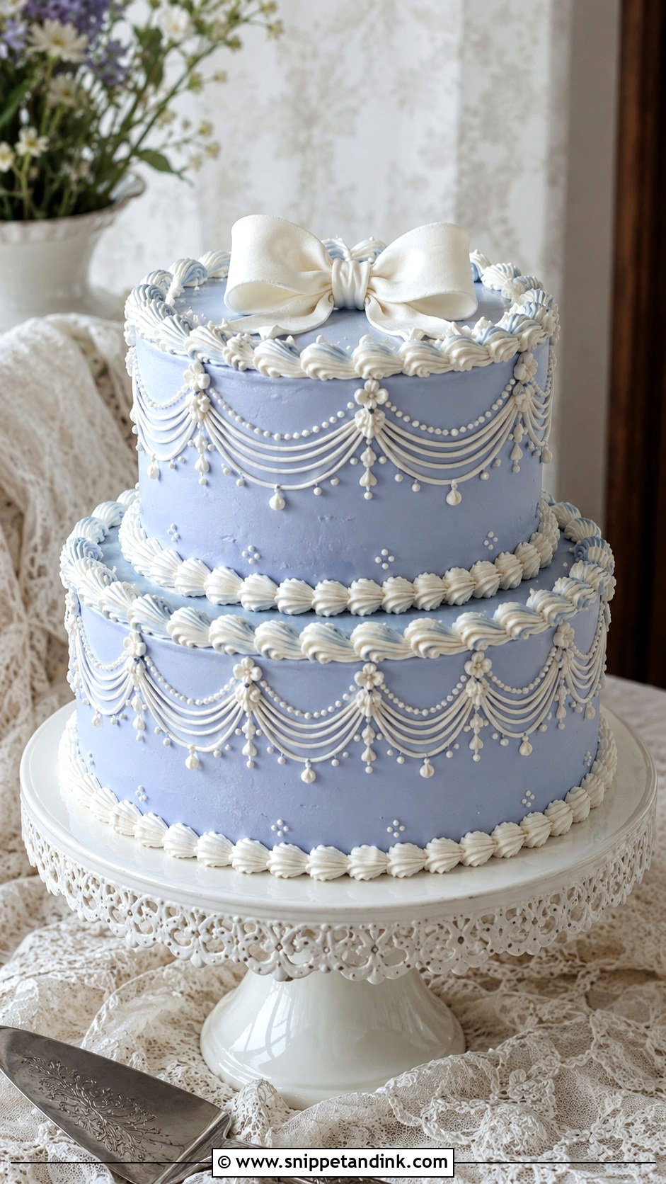 Periwinkle Vintage Wedding Cake - Snippet and Ink - 25 Periwinkle Wedding Cake Ideas