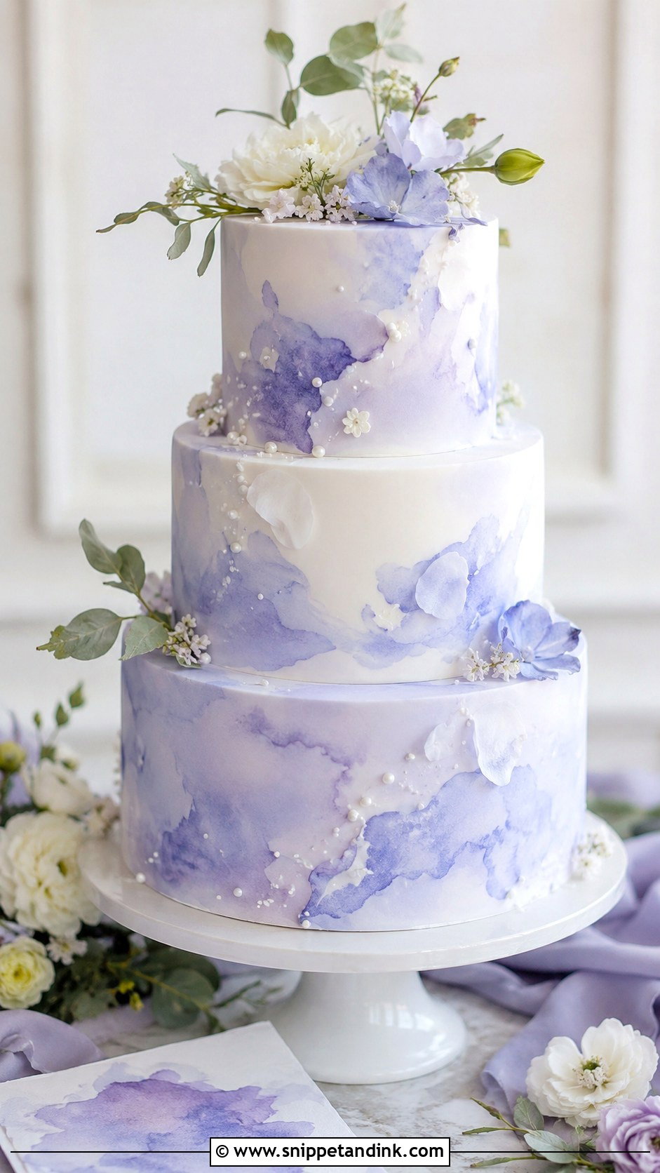 Periwinkle Watercolor Wedding Cake - Snippet and Ink - 25 Periwinkle Wedding Cake Ideas