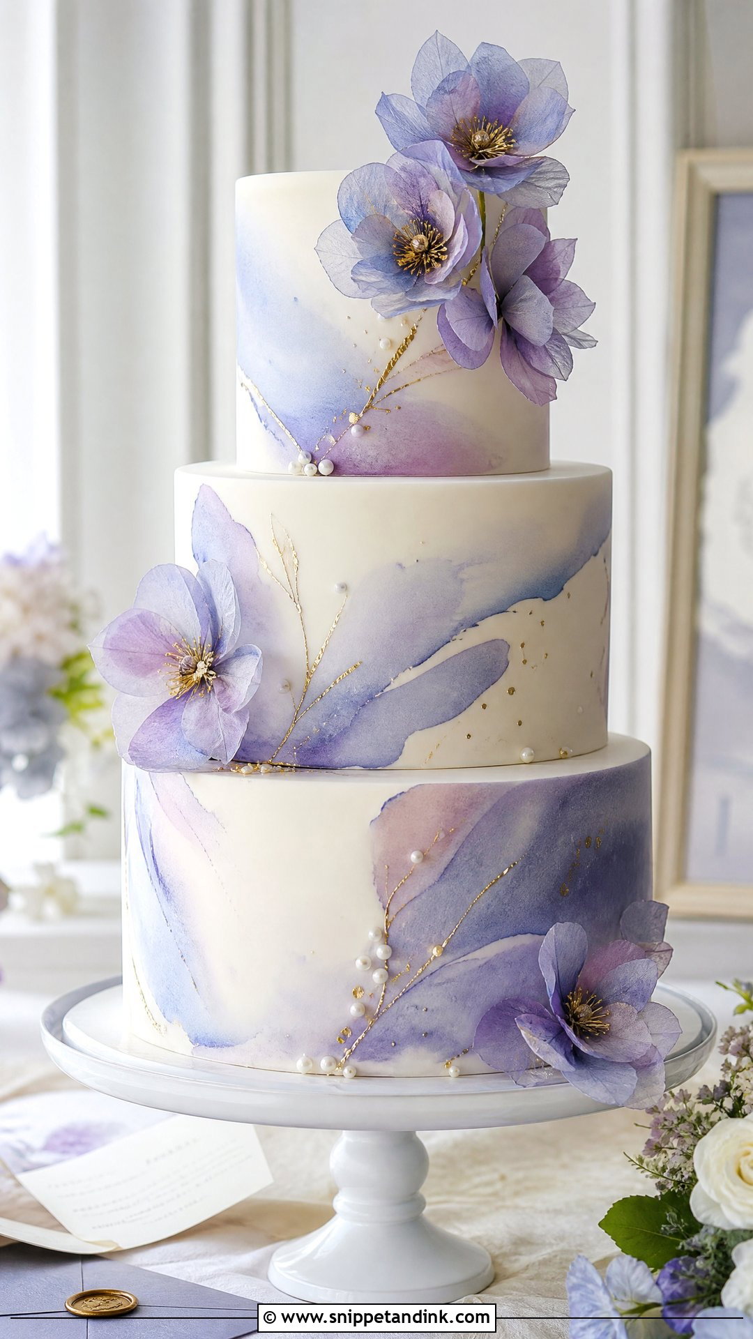 Periwinkle Watercolor Wedding Cake - Snippet and Ink - 20 Periwinkle Cake Ideas for Wedding
