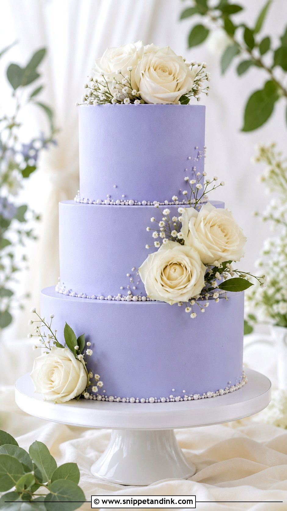 Periwinkle Wedding Cake With White Roses - Snippet and Ink - 25 Periwinkle Wedding Cake Ideas