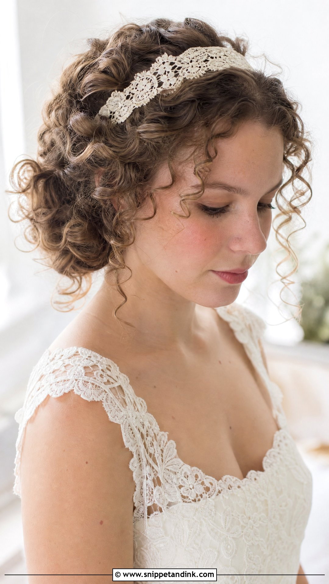Permed Curls With a Lace Headband - Snippet and Ink - 20 80s Wedding Hair Ideas