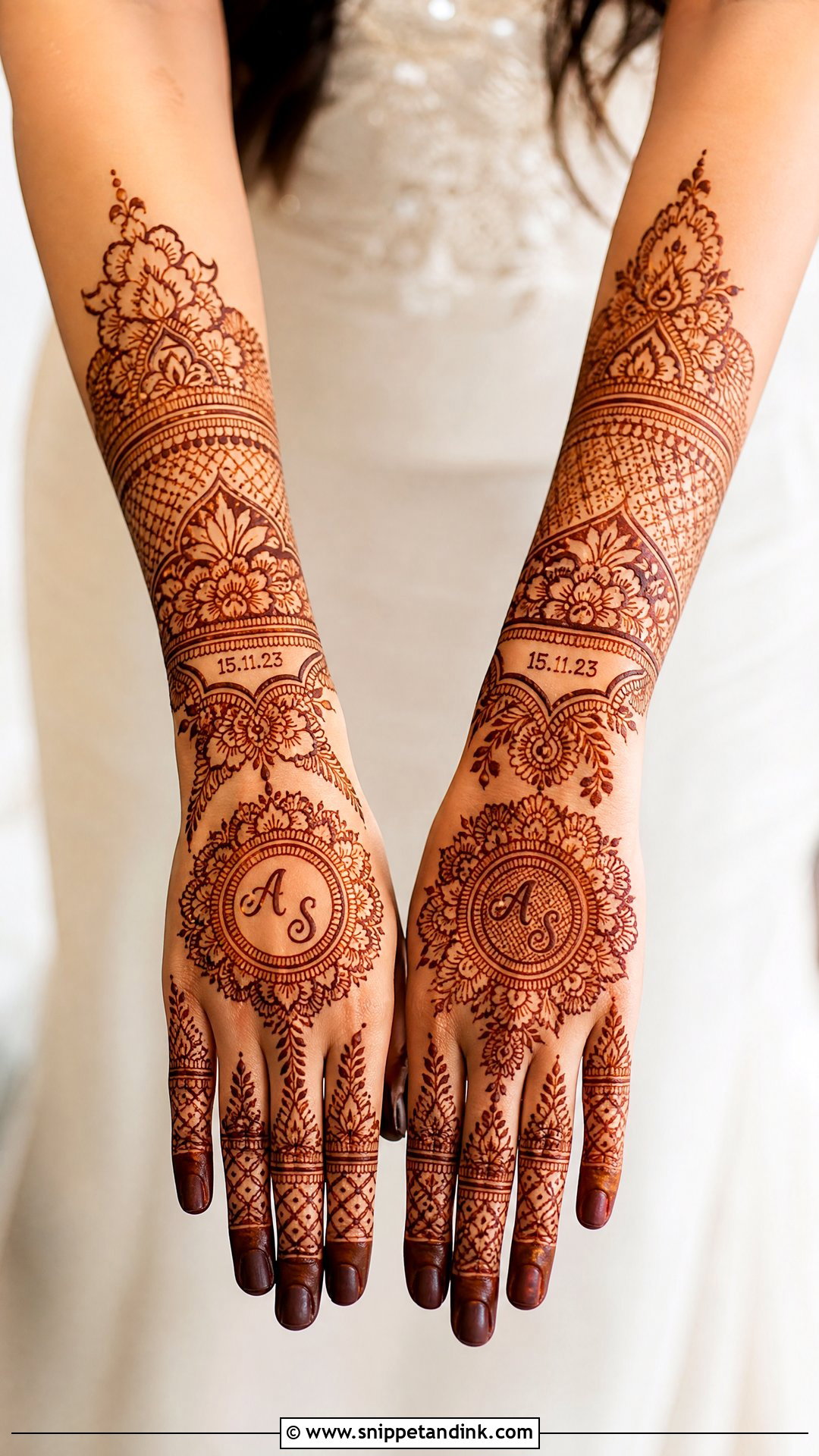 Personalized Back Hand Bridal Mehndi Design - Snippet and Ink - 20 Back Bridal Engagement Mehndi Designs