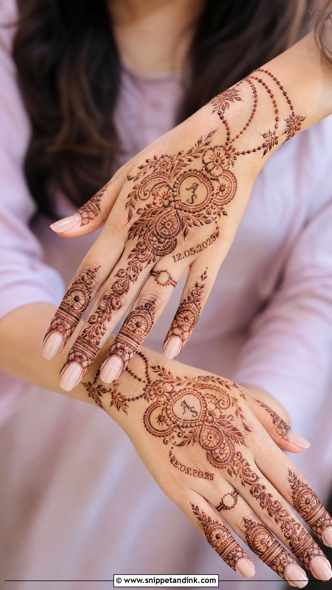 Personalized Back Hand Engagement Mehndi Design - Snippet and Ink - 20 Back Hand Engagement Mehndi Designs