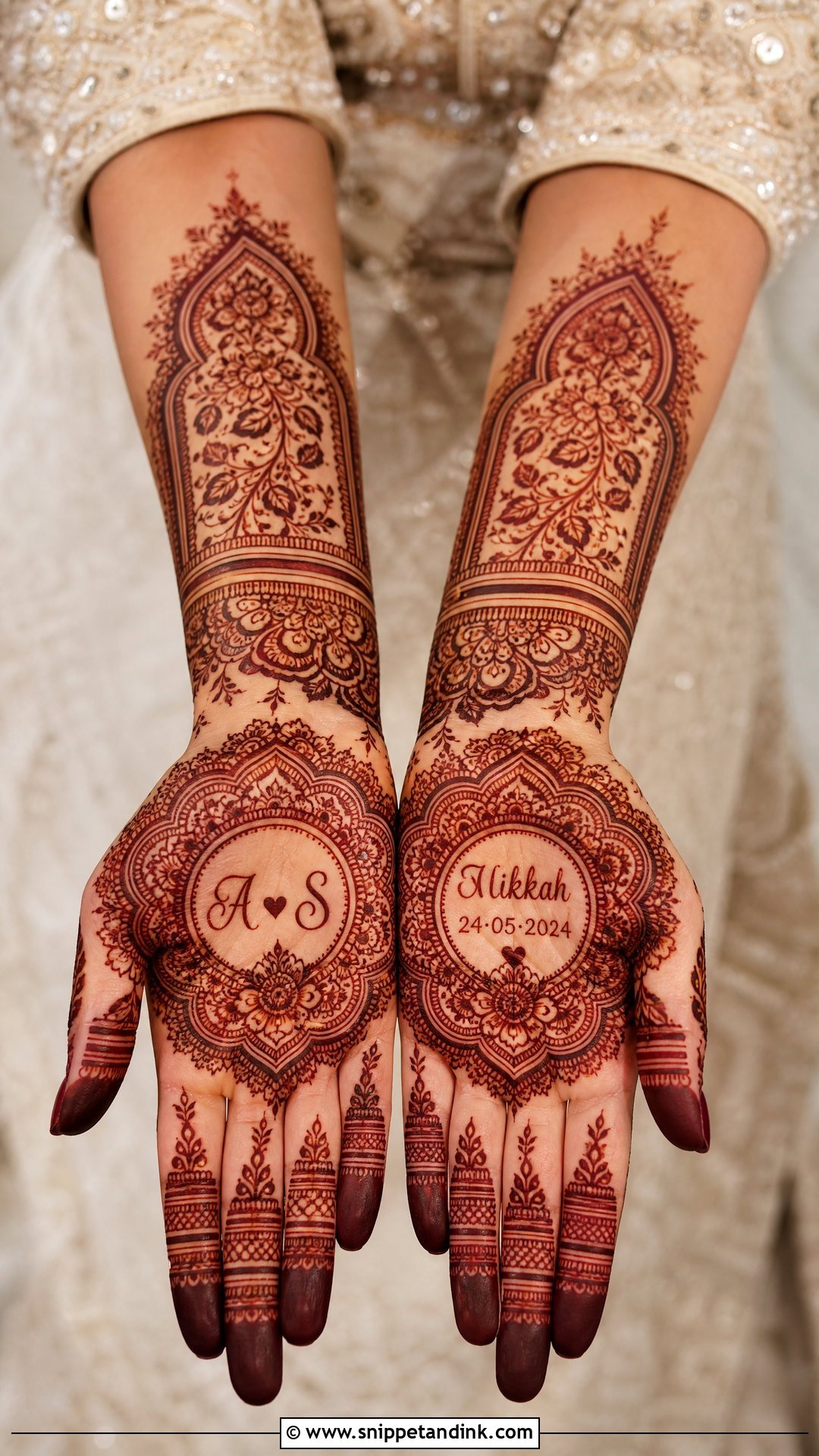 Personalized Nikkah Mehndi Design - Snippet and Ink - 20 Mehndi Designs for Nikkah Bride