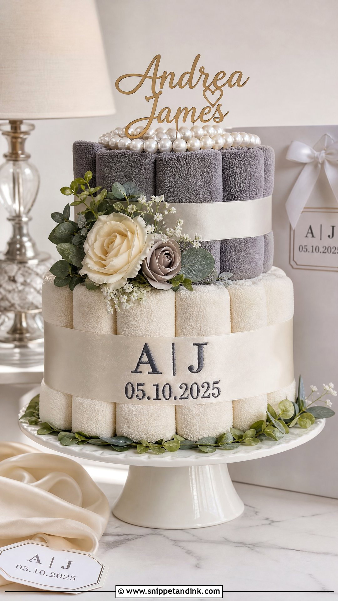 Personalized Wedding Towel Cake - Snippet and Ink - 20 Wedding Towel Cakes