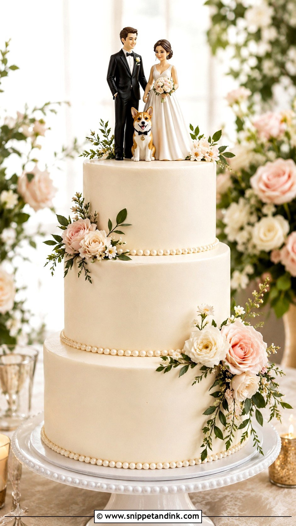 Pet Wedding Cake With Couple Topper - Snippet and Ink - 20 Pets on Wedding Cake Ideas