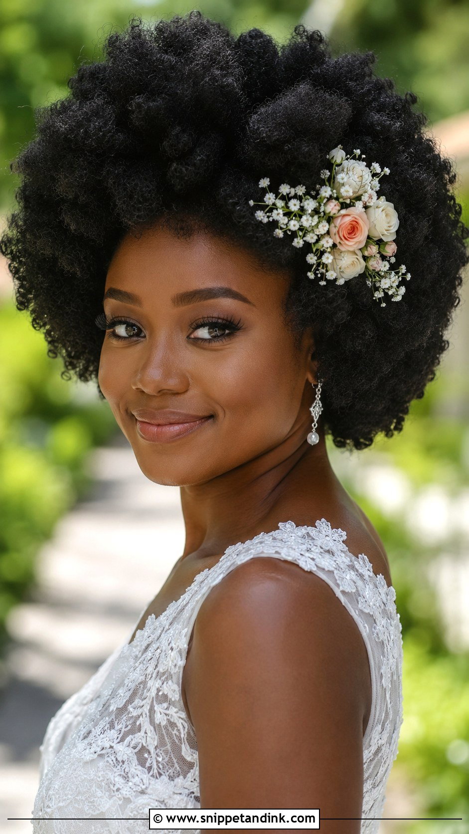 Picked Out Afro With Fresh Flowers - Snippet and Ink - 30 4c Wedding Hairstyles