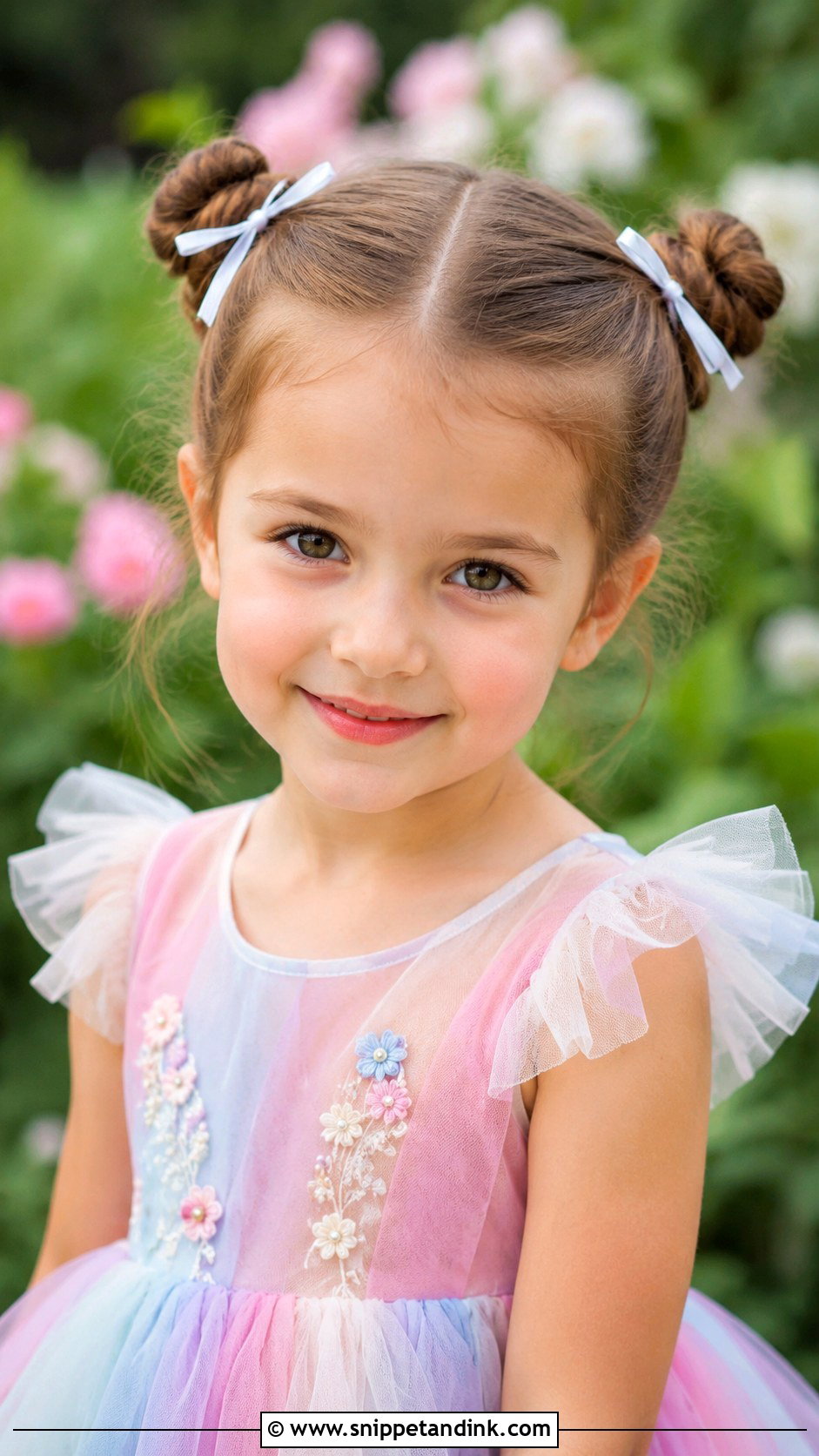 Pigtail Buns - Snippet and Ink - 30 Kids Wedding Hair Ideas