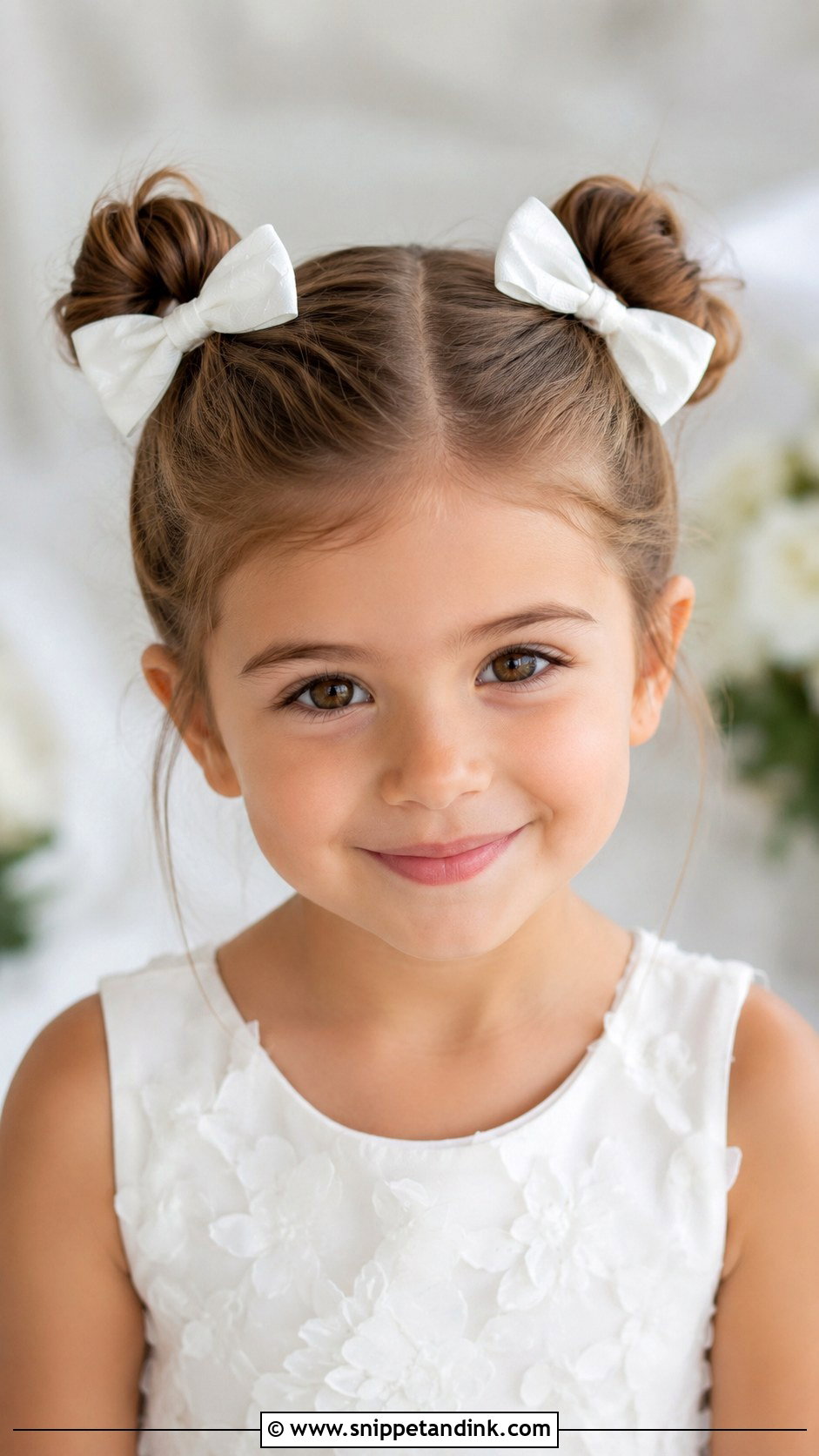 Pigtail Buns With Bows - Snippet and Ink - 25 Hairstyle for Girls Wedding Ideas