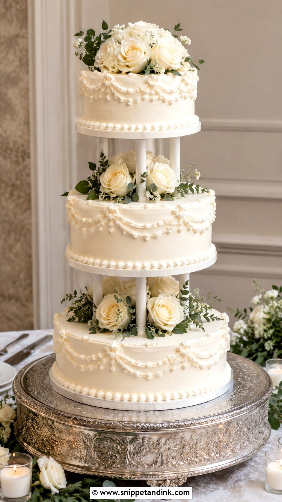 Pillar Spacer Wedding Cake - Snippet and Ink - 20 Wedding Cake Ideas with Spacers