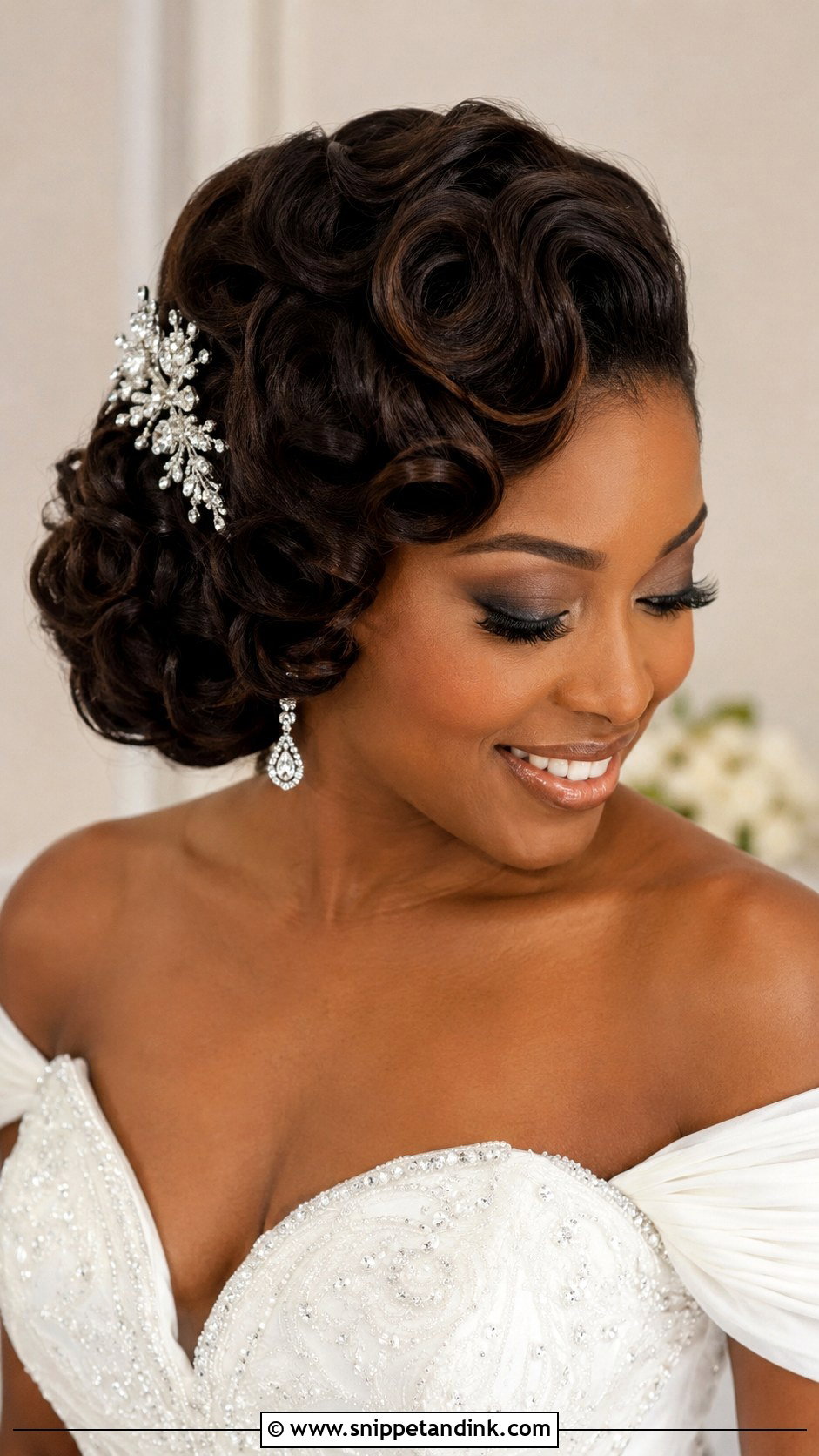 Pin Curl Bridal Hairstyle - Snippet and Ink - 20 Black Hair Bride Ideas