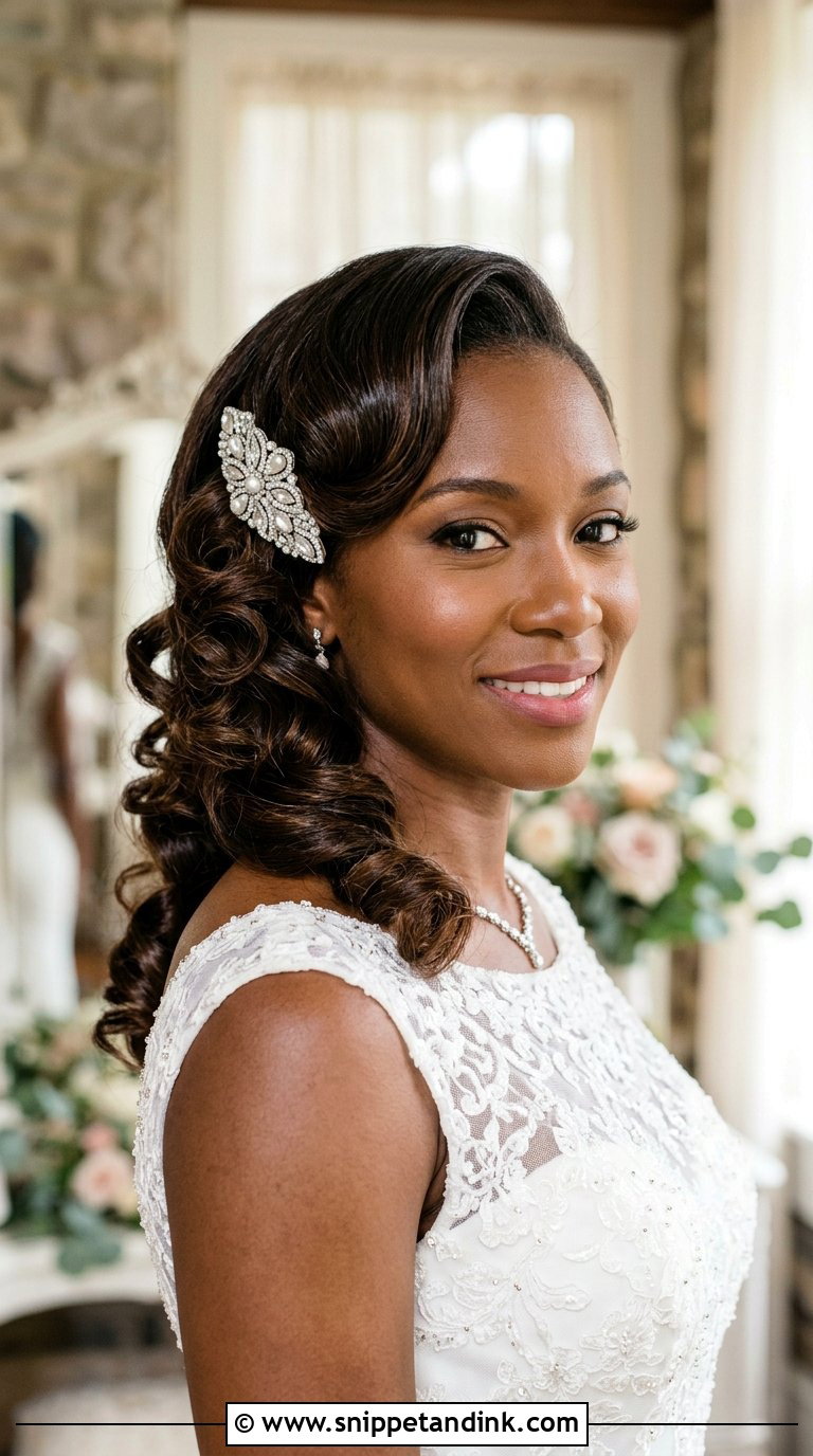 Pin Curls With Side Sweep - Snippet and Ink - 20 Bridal Hairstyles for Black Women