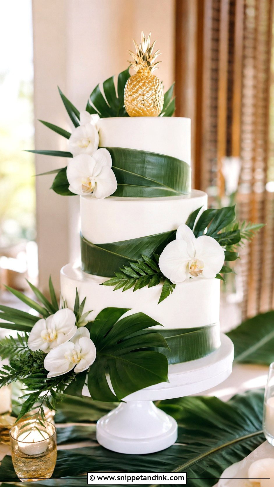Pineapple Banana Leaf Wedding Cake - Snippet and Ink - 20 Pineapple Wedding Cake Ideas