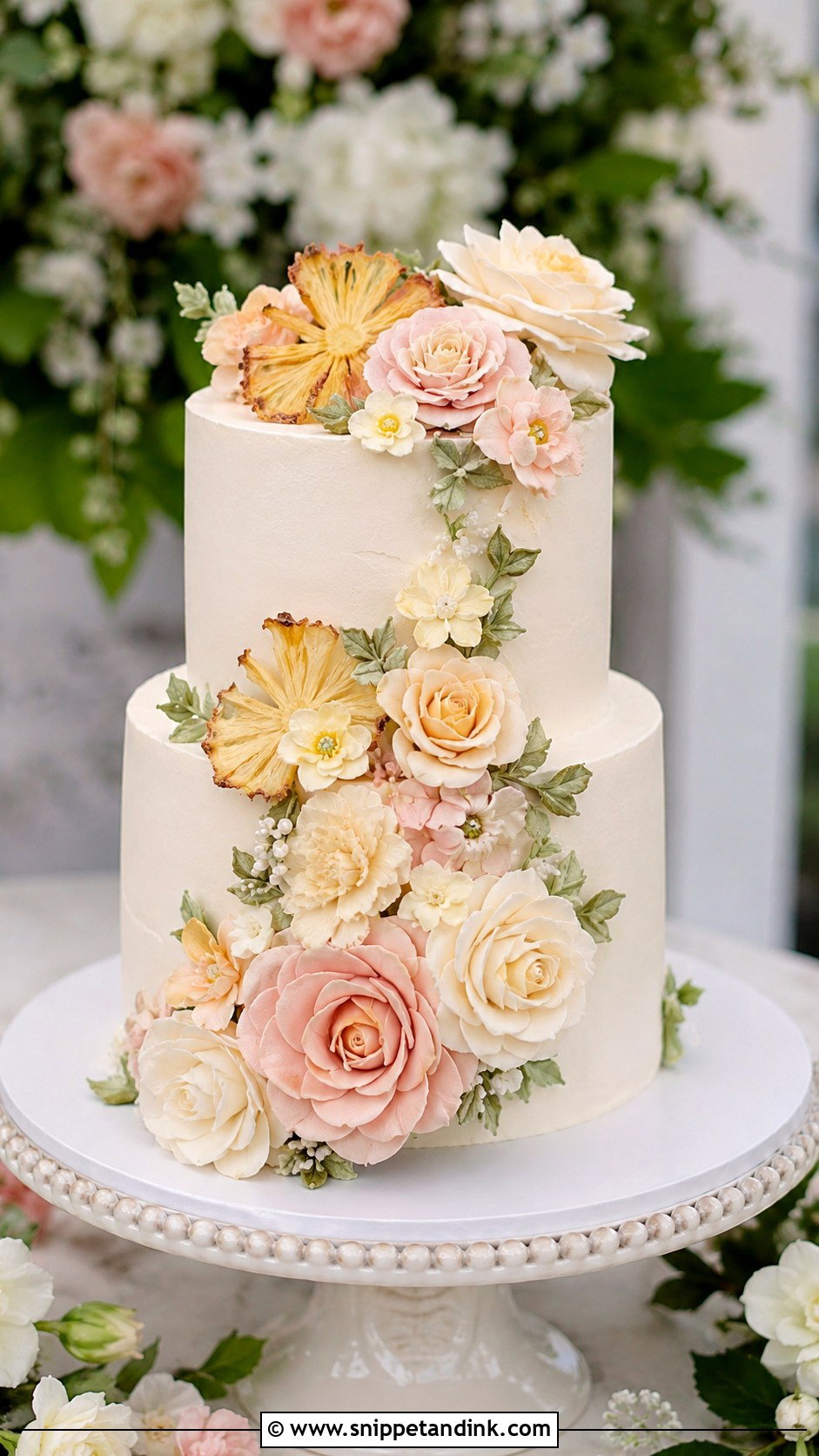 Pineapple Floral Wedding Cake - Snippet and Ink - 20 Pineapple Wedding Cake Ideas