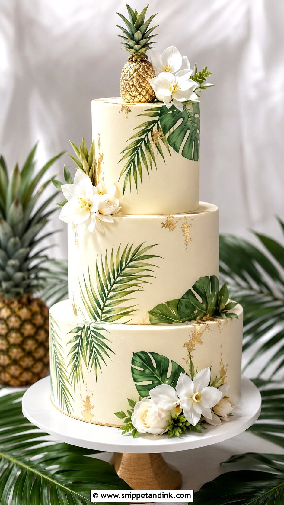 Pineapple Palm Leaf Wedding Cake - Snippet and Ink - 20 Pineapple Wedding Cake Ideas