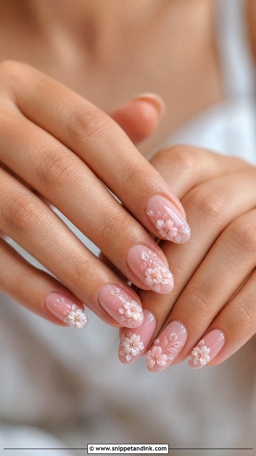 Pink 3D Flower Bridal Nails - Snippet and Ink - 25 Pink Bridal Nails