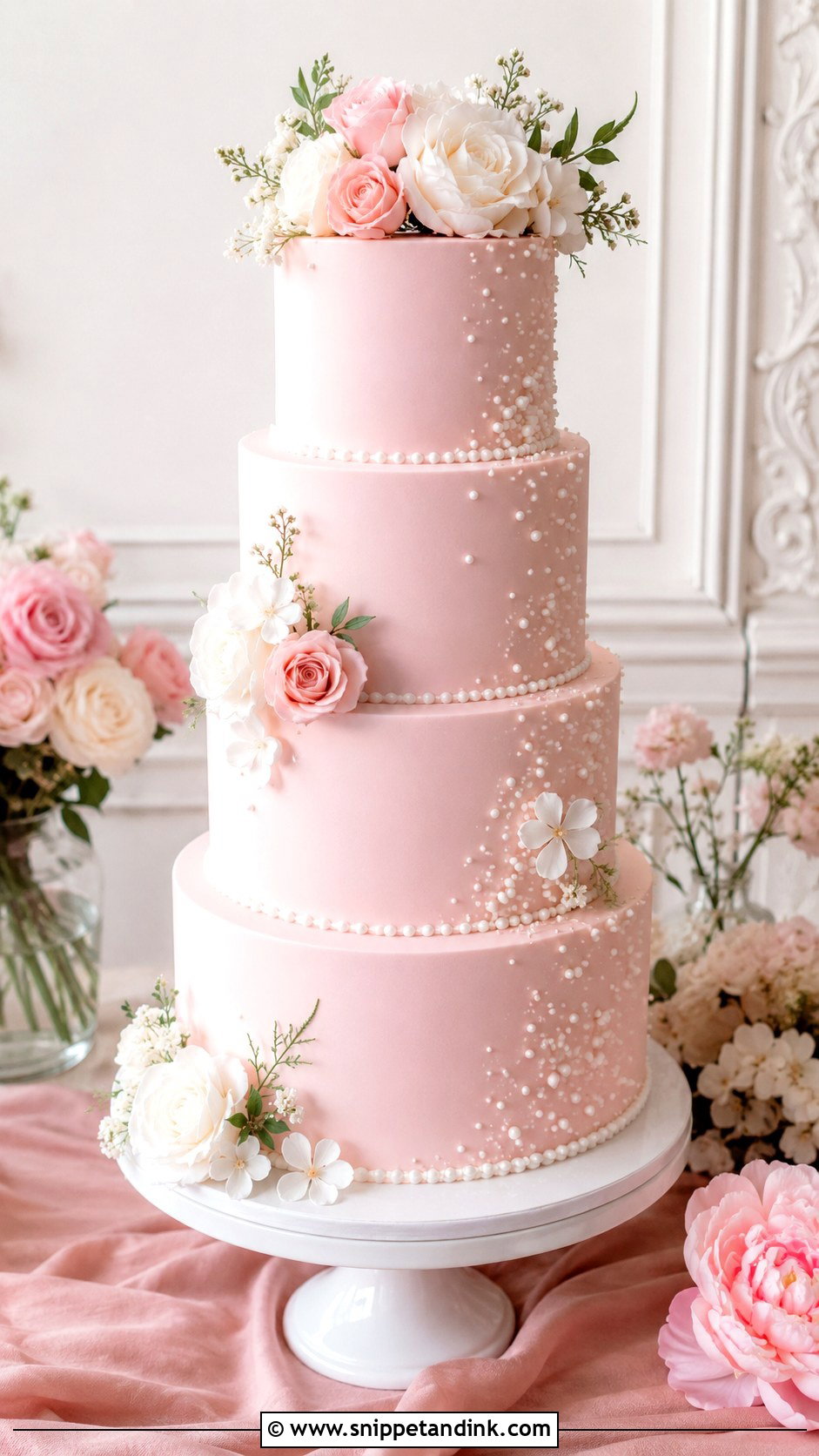Pink 4 Tier Wedding Cake - Snippet and Ink - 20 4 Tiered Wedding Cakes