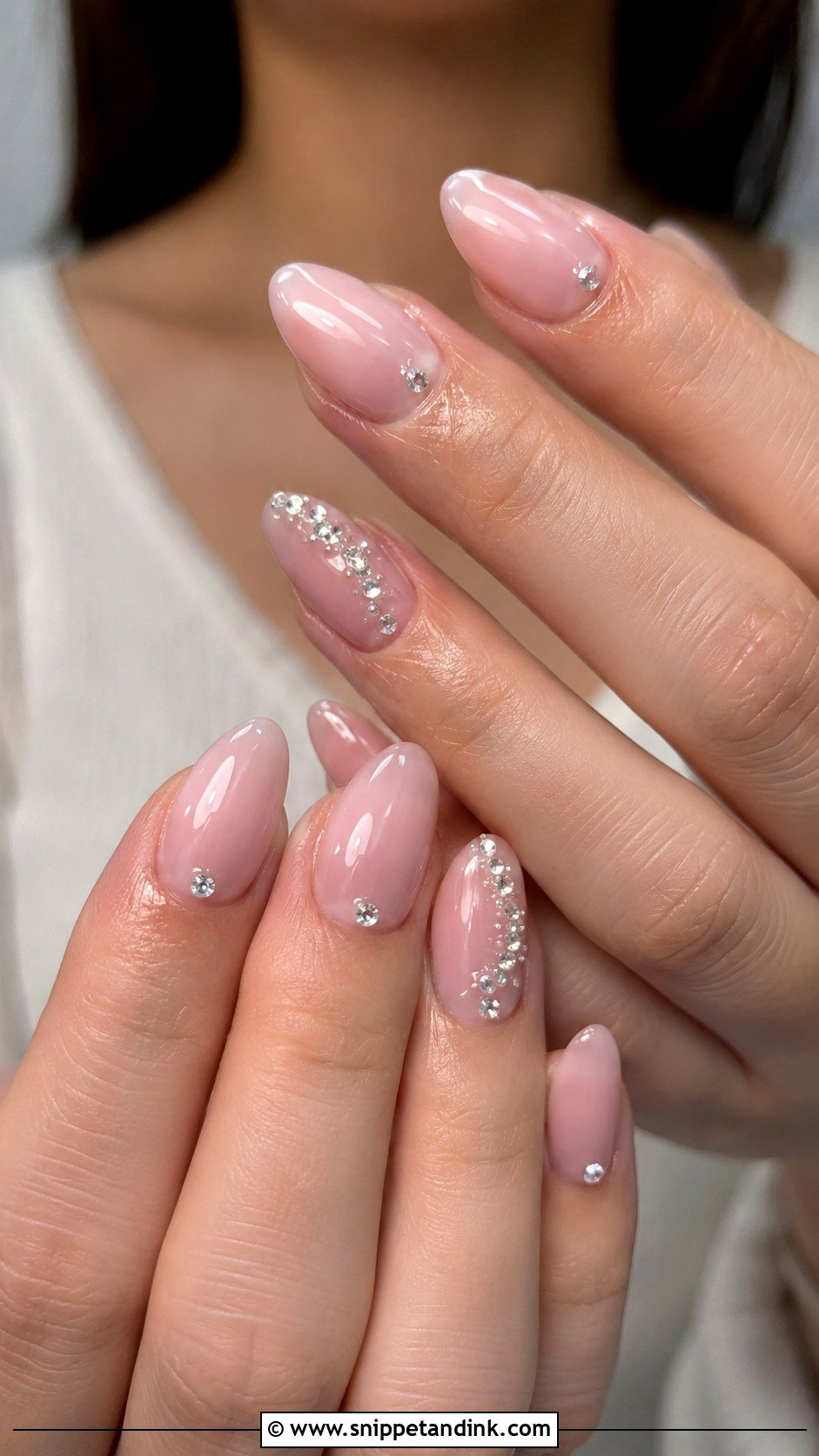 Pink Almond Nail Extensions With Rhinestones - Snippet and Ink - 20 Pink Nail Extension Designs for Wedding