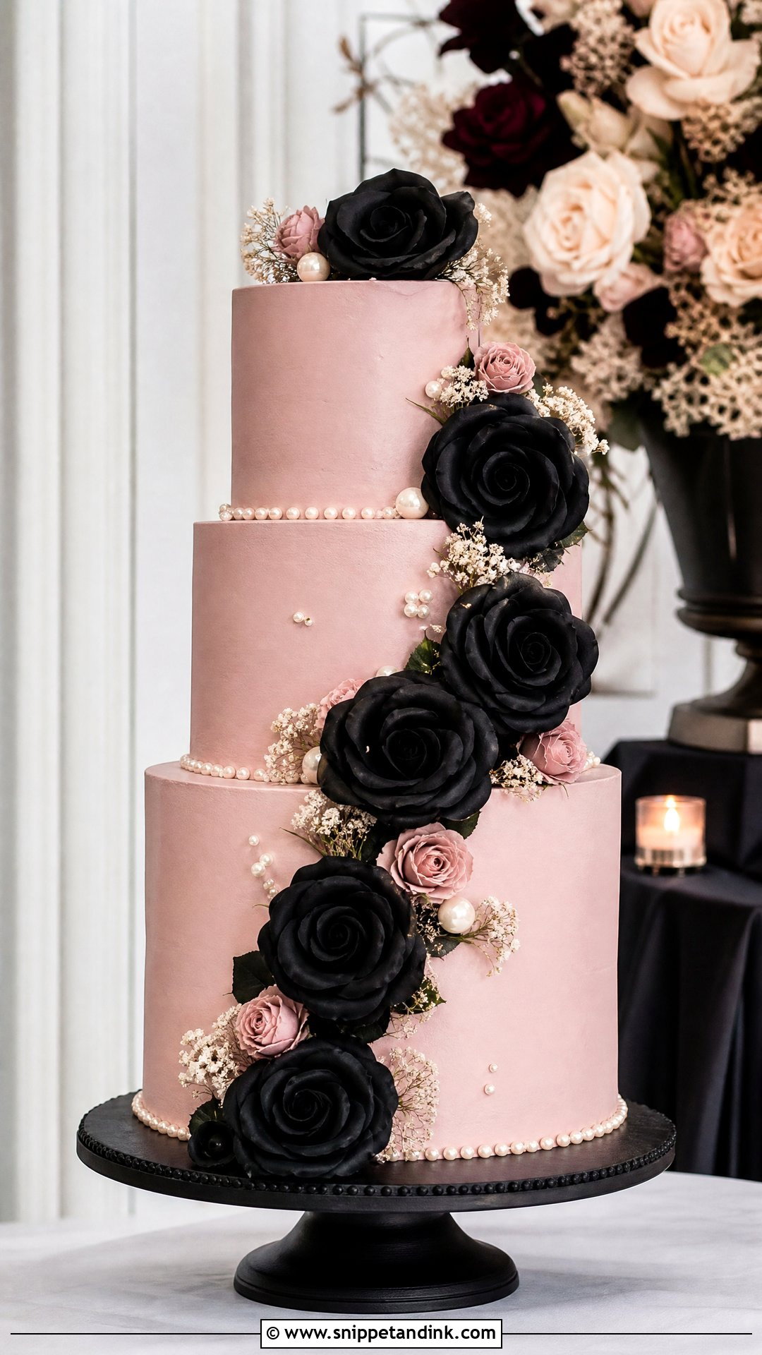 Pink And Black Wedding Cake With Black Roses - Snippet and Ink - 25 Pink and Black Cake Ideas for Wedding