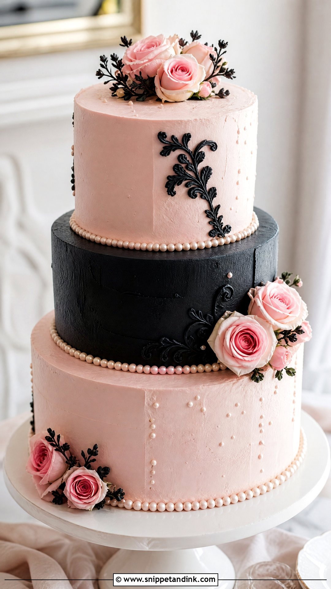 Pink And Black Wedding Cake With Buttercream - Snippet and Ink - 25 Pink and Black Cake Ideas for Wedding