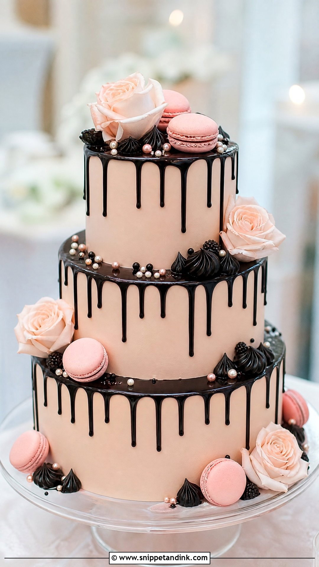 Pink And Black Wedding Cake With Drip - Snippet and Ink - 25 Pink and Black Cake Ideas for Wedding