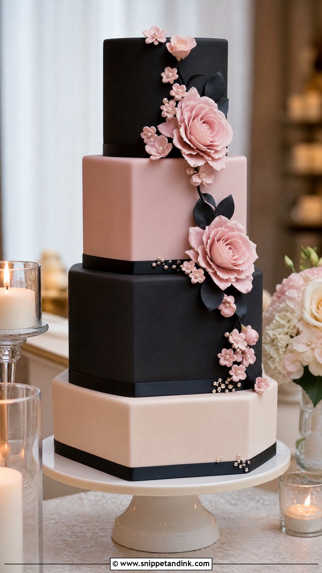 Pink And Black Wedding Cake With Fondant - Snippet and Ink - 25 Pink and Black Cake Ideas for Wedding