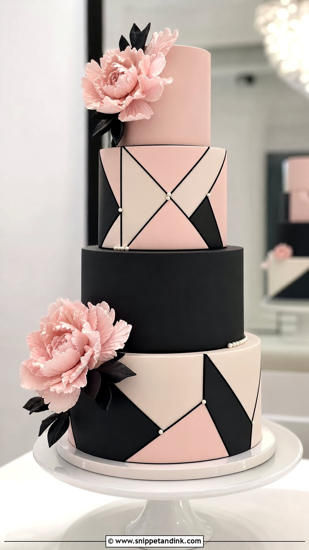 Pink And Black Wedding Cake With Geometric Pattern - Snippet and Ink - 25 Pink and Black Cake Ideas for Wedding
